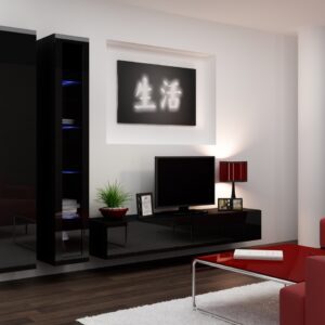 Obývací stěna GOVI 3D černá / černý lesk