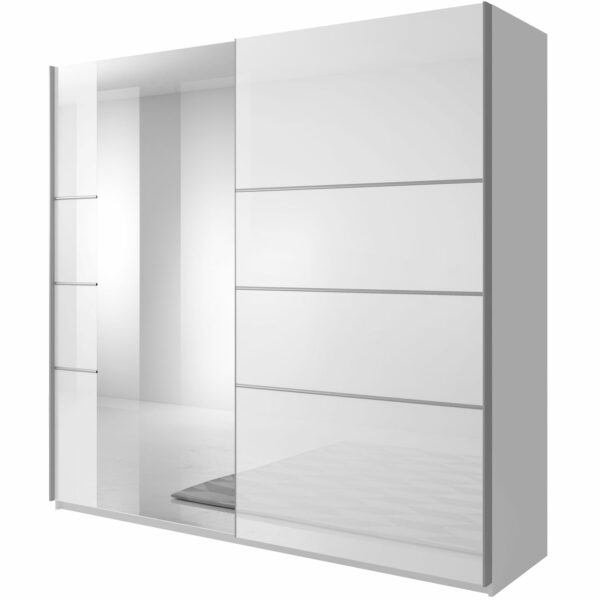 Skříň s posuvnými dveřmi se zrcadlem DELTA BE56 bílý lesk