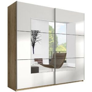Skříň s posuvnými dveřmi se zrcadlem DELTA BE56 san remo světlá / bílá