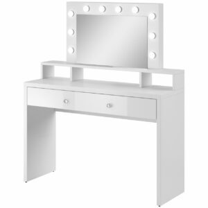 Toaletní stolek se zrcadlem a osvětlením ARIA bílý / bílý lesk