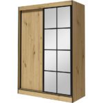 Skříň s posuvnými dveřmi se zrcadlem ASLO II 150 dub artisan / černá