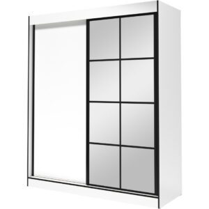Skříň s posuvnými dveřmi se zrcadlem ASLO II 180 bílá / černá