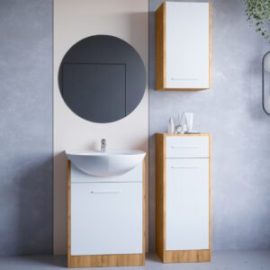 Koupelnový nábytek se zrcadlem NEPPA dub artisan / bílý