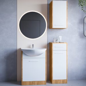 Koupelnový nábytek se zrcadlem NEPPA LED dub artisan / bílý