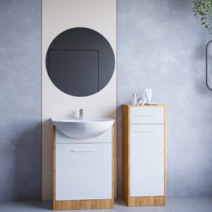 Koupelnový nábytek se zrcadlem NEPPA MINI dub artisan / bílý