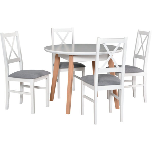 Stůl OSLO 4 MDF bílý / buk + židle NILO 10 (4 ks) bílá / 1B