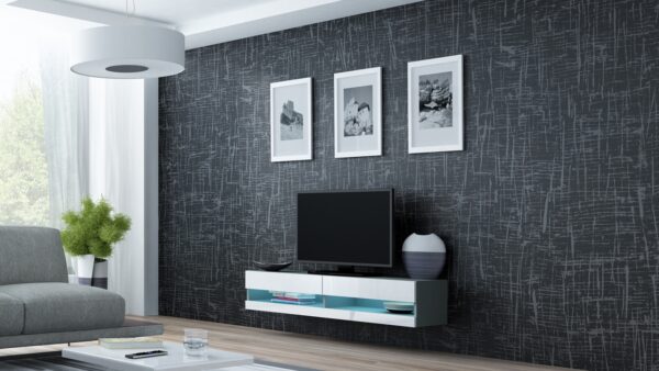Komoda RTV 140 GOVI NEW GREY B VG12 šedá / bílý lesk - Image 2