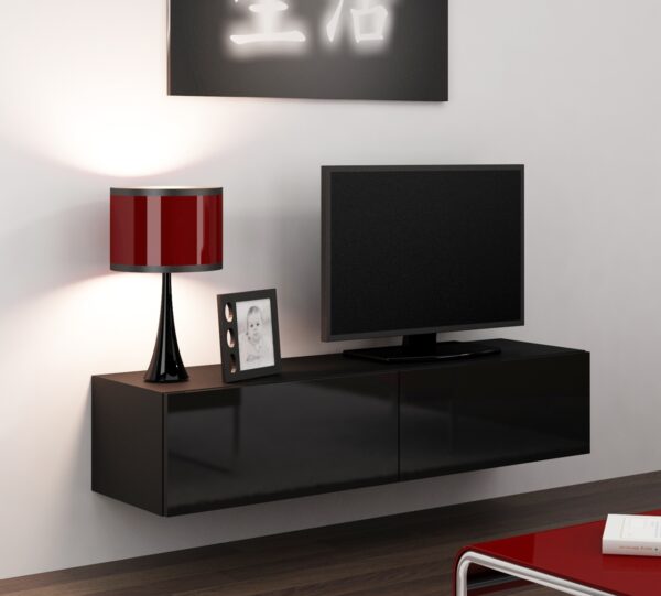 Komoda RTV 140 GOVI VG4D černá / černý lesk - Image 2