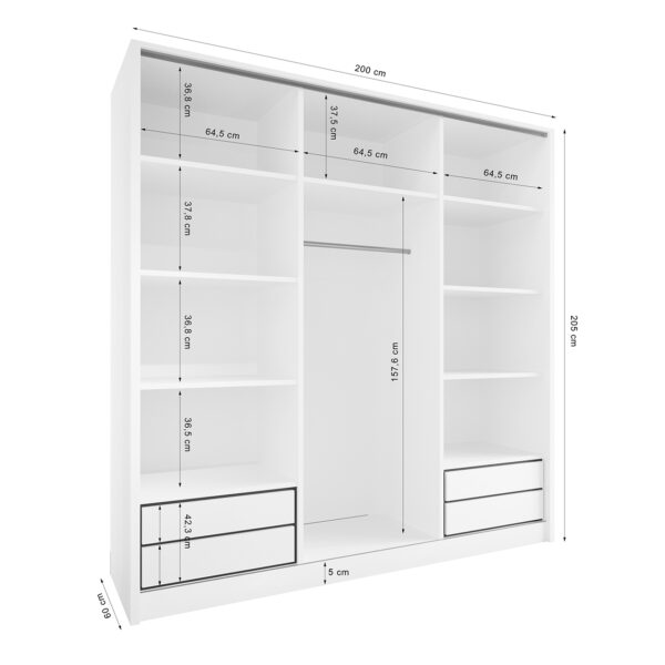 Posuvná skříň se zrcadlem a šuplíky TRIVI C 200 bílá / zlatá - Image 6