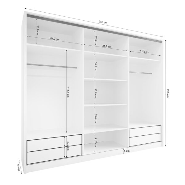 Posuvná skříň se zrcadlem a šuplíky TRIVI D 250 bílá / zlatý - Image 6